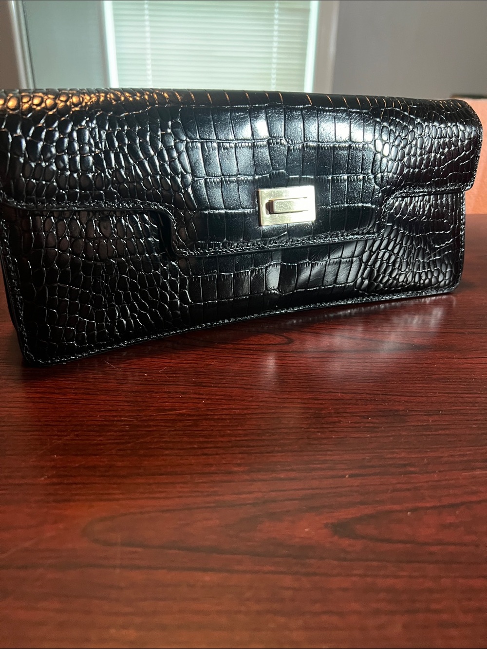 ANTONIO MELANI Black Croc Print Leather Clutch